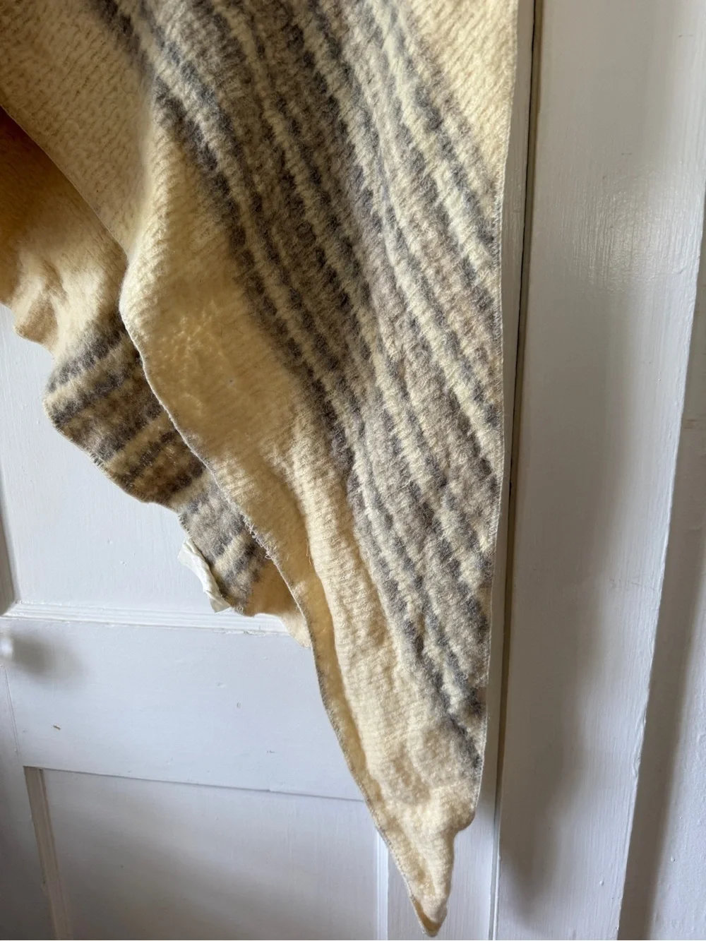 Neutral Striped Knit Shawl scarf  - Cream and Gray Alatoss Icewool